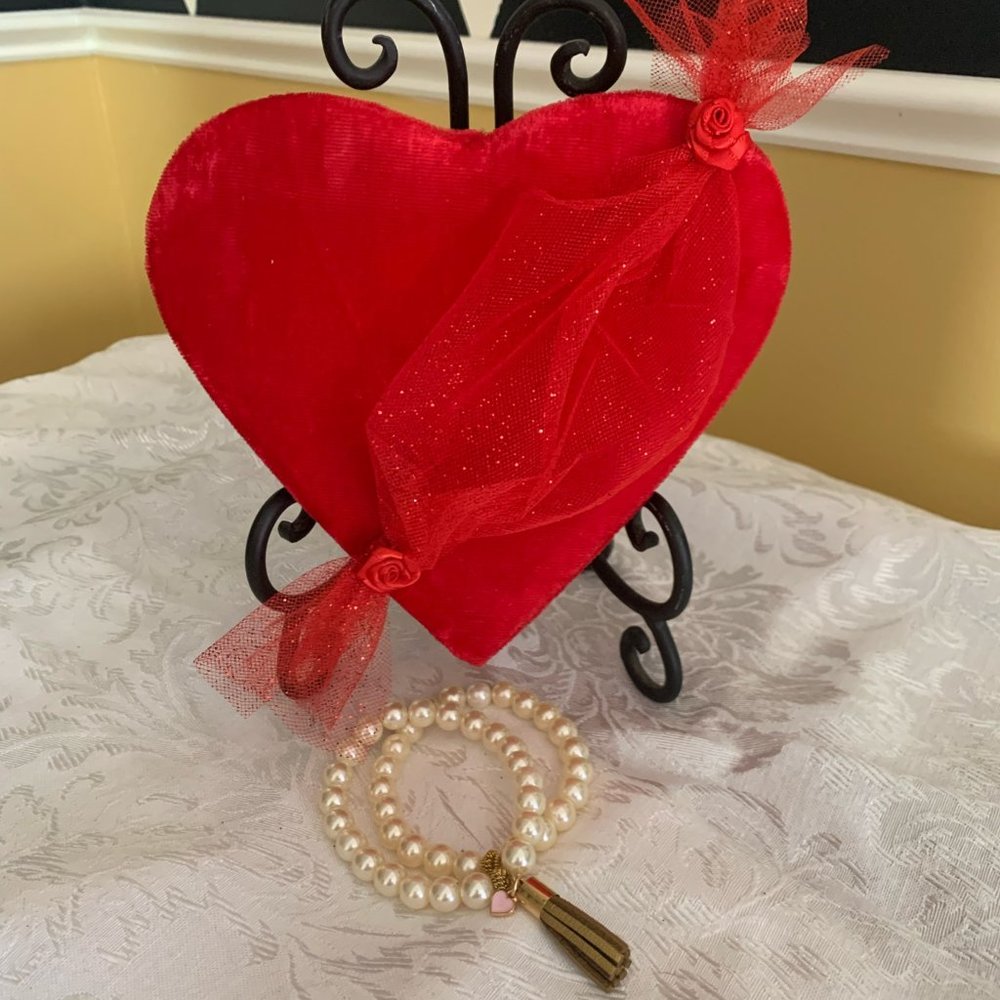 Pearl with Pink Heart Charm & Tassel Bracelets
